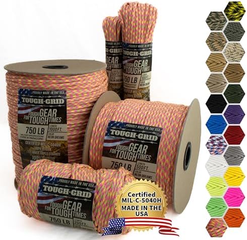 TOUGH-GRID 750 Paracord, 100% Nylon, Made in USA, Type IV Mil-Spec Cord by TOUGH-GRID