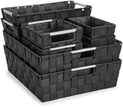 Sorbus Baskets for Organizing, Woven Storage Set (9 Piece Set, Black) by Sorbus