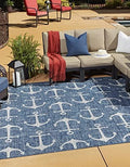 Unique Loom Outdoor Coastal Collection Area Rug - Ahoy (7' 10" Square, Blue/ Ivory) by UniqueLoom