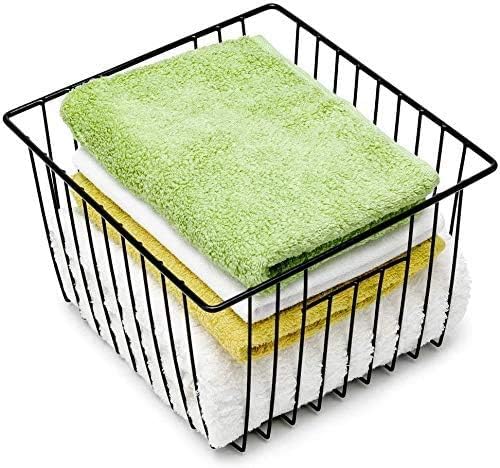 Slideep Wire Metal Basket Bin Storage Baskets Modern Farmhouse Food, Vegetable, Shampoo, Clothes, Fruits Storage Organizer Basket for Kitchen Pantry Bathroom Black 3 Packs - Image 2