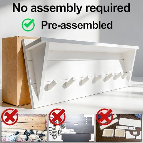 WEBI Coat Rack Wall Mount with Shelf,30" Long Entryway Wall Shelf with Hooks Underneath,7 Peg Hooks for Hanging Coats,Caps,Jacket,Clothes,White - Image 5