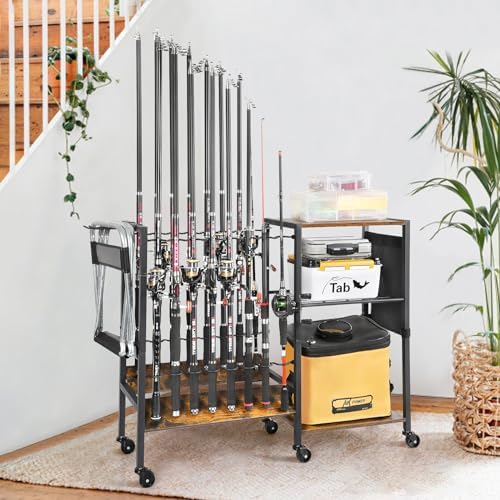 Olakee Fishing Rod Holders, Rolling Fishing Rod Rack for Garage & Boat, Tackle Box & Reel Holder Cart, Easy Assembly Fishing Gear Management System, Ideal Birthday Gift for Men Dad Anglers - Image 6