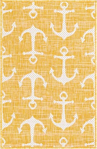 Unique Loom Outdoor Coastal Collection Area Rug - Ahoy (2' 2" x 3' 1" Rectangle, Yellow) - Image 3