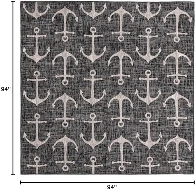 Unique Loom Outdoor Coastal Collection Area Rug - Ahoy (7' 10" Square, Charcoal/ Ivory) - Image 2