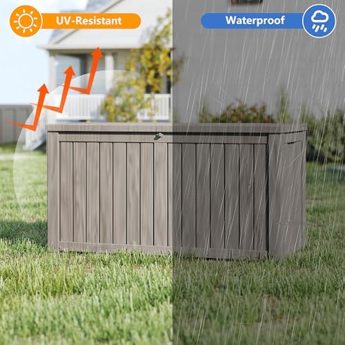 200 Gallon Deck Boxes Outdoor Waterproof, Outdoor Storage Box with Lockable Lid & UV-Resistant for Patio Furniture, Outdoor Cushions, Garden Tools and Pool Supplies, Light Brown - Image 2