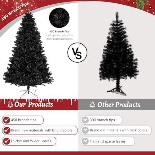 ULICO 4ft Artificial Black Christmas Tree,Premium Spruce Xmas Tree with 450 Branch Tips, Fake Christmas Tree with Foldable Metal Base Stand,Home, Office,Party Decoration - Image 3