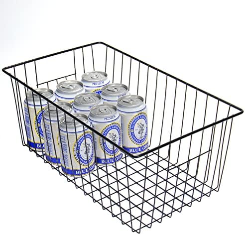 16inch Freezer Wire Storage Organizer Baskets, Refrigerator Metal Bins with Handles for Kitchen, Pantry, Cabinet, Closets - Set of 4 (Black 4) - Image 3