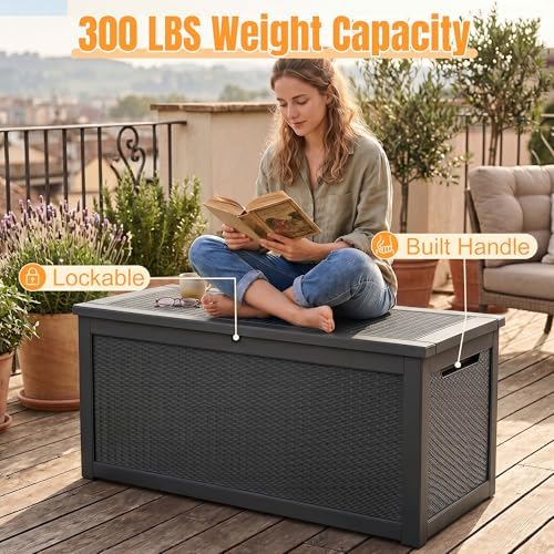 Outdoor Storage Box, 380 Gallon Waterproof Resin Deck Box with Support Rod - Image 6