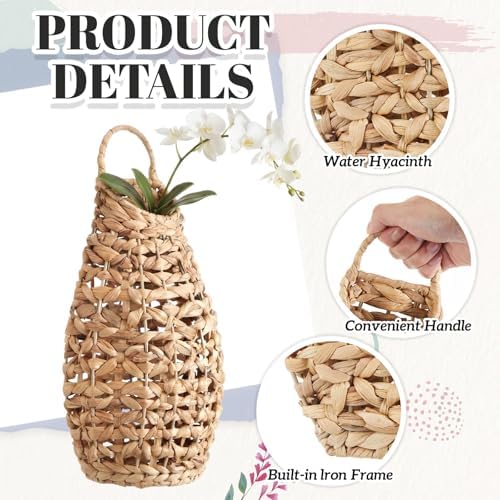 Chunful 2 Pcs Water Hyacinth Hanging Wicker Basket, Natural Wicker Decorative Baskets, Handmade Woven Storage Organizer for House Garden Wedding Wall Decorations, Large Size - Image 3