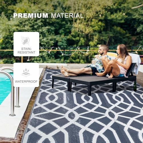 wikiwiki Outdoor Rug, 8x10ft Waterproof Reversible Mat Indoor Outdoor Rugs Carpet, Small Area Rug Plastic Straw Rug for Patio Deck Balcony Pool RV Camping Beach Picnic, Grey, Rugscape Series - Image 3