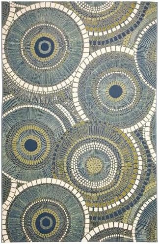 Liora Manne Marina Indoor/Outdoor Power Loomed Synthetic Blend Low Profile Area Rug - Transitional Geometric Casual Medallion Colorful (Circles Azure) (6'6" x 9'4") - Image 2