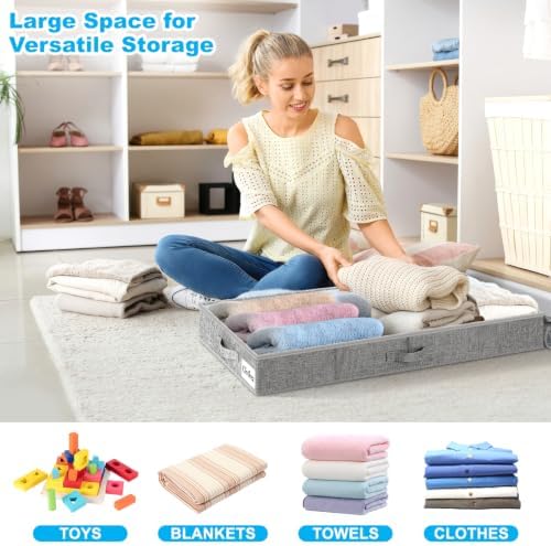Under Bed Storage Container Bins 4 Pack, 4 Inch Thin Low Profile Underbed Clothes Storage Organizer for Dorm & Home, Use for Blanket and Toy Storage Box W/ Sturdy Bottom/Sides, Foldable Thick Fabric - Image 4