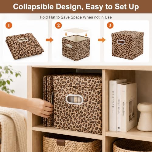 ANMINY Leopard Cheetah Print Storage Cubes Bins with Lids, 11Inch 4PCS - Image 5