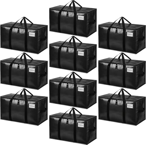 BAGAIL Heavy Duty Moving Bags with Strong Handle, Extra Large Moving Boxes, Storage Tote for Clothes, College Moving Supplies(Black, 10 Pack) by BAGAIL