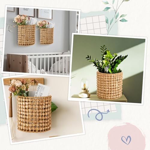 Chunful 2 Pcs Water Hyacinth Hanging Wicker Basket, Natural Wicker Decorative Baskets, Handmade Woven Storage Organizer for House Garden Wedding Wall Decorations, Large & Small Size(Classic Plaid) - Image 5