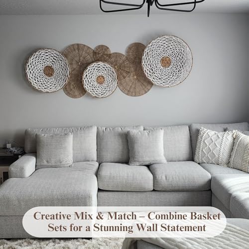 Wicker Wall Decor Set of 6, Metal Frame, 10 to 22 in, Farmhouse - Image 6