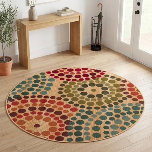 Unique Loom Outdoor Modern Collection Area Rug - Spark (4' 1" Round, Beige/ Burgundy) - Image 4