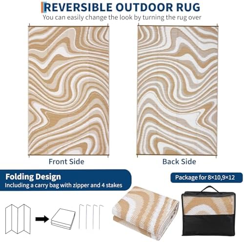 Garvee Porch Rugs Outdoor Waterproof 8x10 Outdoor Camping Rug, Light Brown - Image 7