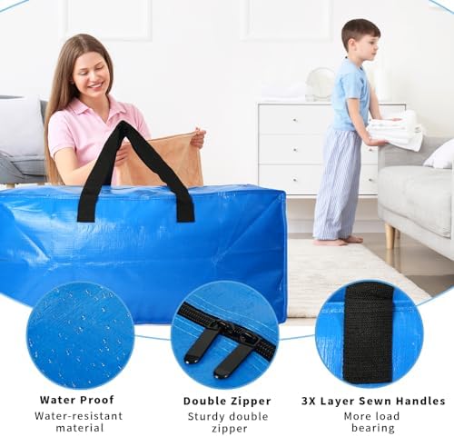 Heavy Duty Extra Large Blue Moving Bags with Strong Zipper Backpack Handles - Image 2