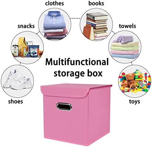 Closet Organizers Fabric Storage Bins With Lids Collapsible Cube Storage Organizer Basket With Handles,Storage Boxes for Clothes Storage,Office,Laundry,Shelves,6 Pack,（Pink） - Image 3