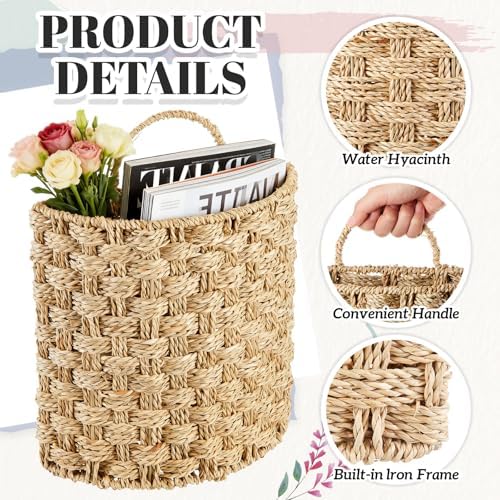 Chunful 2 Pcs Seagrass Hanging Wicker Basket, Natural Wicker Decorative Baskets, Handmade Woven Storage Organizer for House Garden Wedding Wall Decorations, Large & Small Size - Image 3