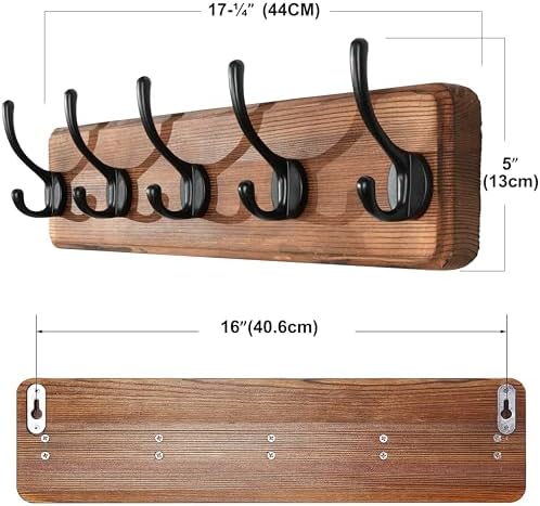 SKOLOO Rustic Coat Rack Wall Mount, 5 Hooks, 17 Inch, Solid Wood, Brown - Image 6