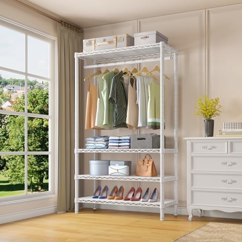 VIPEK V1 4-Tier Clothes Rack with Hanging Rod, Freestanding Closet, White - Image 2