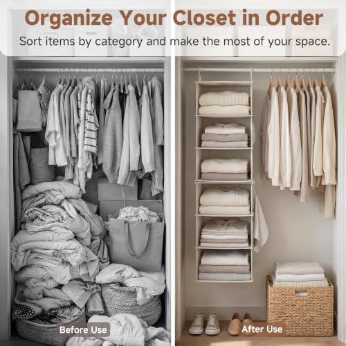StorageWorks Hanging Closet Organizer, 6-Shelf with 2-in-1 Design, Ivory - Image 5