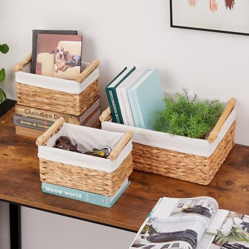 Vagusicc Wicker Storage Basket, 3-Packs Water Hyacinth Storage Baskets for Organizing, Large Cube Storage Organizer Baskets Bins with Handles for Shelves Decor, Small Toilet Paper Storage Basket - Image 6