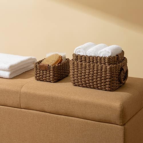La Jolíe Muse Woven Storage Baskets, Recycled Paper Rope Bin Organizer Divider for Cupboards Drawer Closet Shelf Dresser, Set of 3 (Chocolate) - Image 4