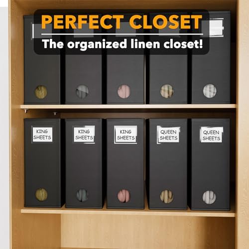 SpaceAid 10 Pack Bed Sheet Organizers and Storage, Foldable Sheet Organizer for Linen Closet, Sheets Set Folder Keeper with Window XL (Queen & King Size) Organizing Bedding Container, Black - Image 5