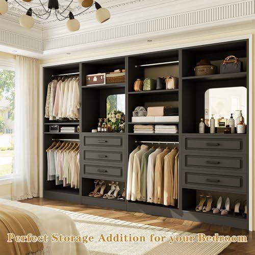 Unikito Closet System, 100" Closet Organizer with Drawers & Mirror, Black - Image 2