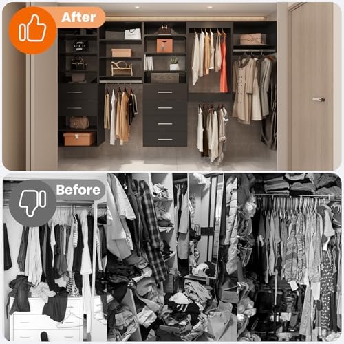 ROOMTEC 25.5" Tall Hanging Closet Unit, Modular Closet System with Hanging Rod, Wardrobe Organizer for Bedroom or Walk-in Closet, Wall Mounted, Customizable Clothes Storage Unit, Black - Image 6