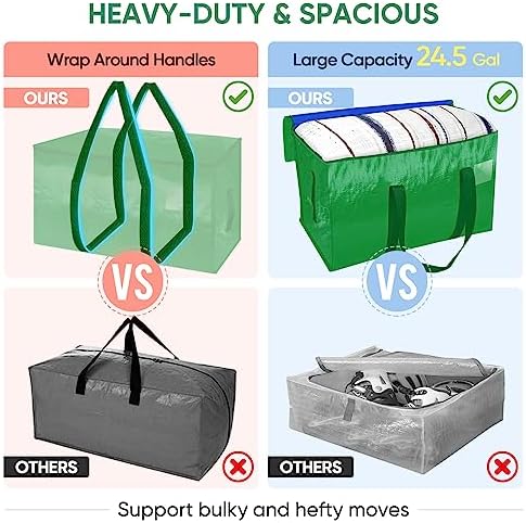 BALEINE 8-Pack Oversized Moving Bags with Reinforced Handles, Heavy-Duty Storage Tote for Clothes, Moving Supplies (Light Green, 8-Pack) - Image 4
