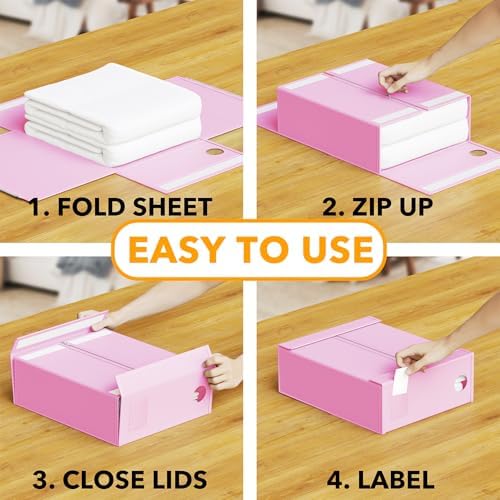 SpaceAid 9 Pack Bed Sheet Organizers and Storage, Foldable Sheet Organizer with Window for Linen Closet, Set Folder Keeper for Queen & King Size Bedding Storage (Pink) - Image 3