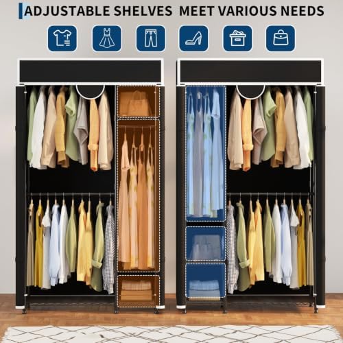 Metal Wardrobe Rack 720LBS Portable Closet Organizer with Cover - Image 4