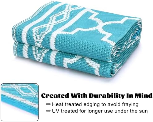 Outdoor Rug 9x12 Reversible Patio Rugs Outdoor Plastic Straw Rug Moroccan Trellis Washable Rugs Waterproof for Deck RV Outside Carpet for Patio Backyard Picnic Camp Beach Balcony Blue White - Image 5