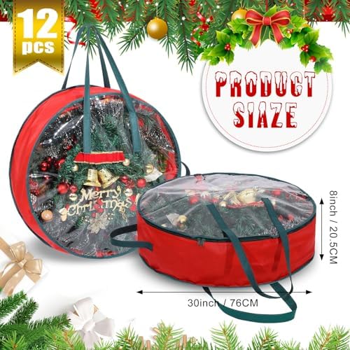 Shappy 12 Pcs Red Wreath Storage Bag Clear Wreath Box Storage Containers with Clear Window and Handle Garland Containers for Holiday Seasonal Bags - Image 2