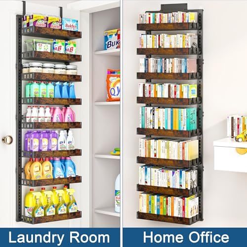 BUKFEN 8-Tier Over the Door Pantry Organizer, Adjustable Wooden Basket - Image 6