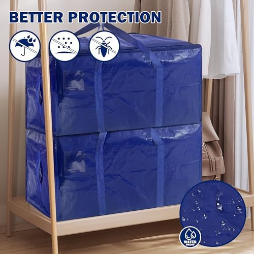 16 Pack Extra Heavy Duty Large Moving Bags with Strong Zipper & Carrying Handles, Sturdy Clothes Storage Bag Totes Bins, Packing Bags Moving Boxes College Moving Supplies, Dark Blue - 33 gal - Image 4