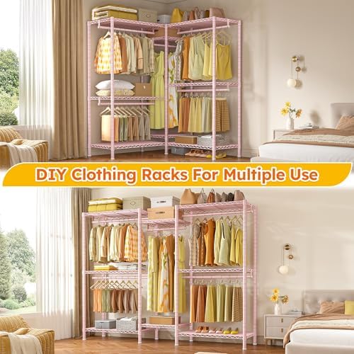 Raybee Clothes Rack, Freestanding Closet Storage System, 5 Rods 8 shelves - Image 3