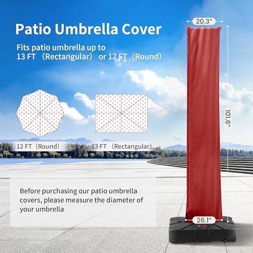 Cantilever Patio Umbrella Cover with Zipper and Pole, Red - Image 3