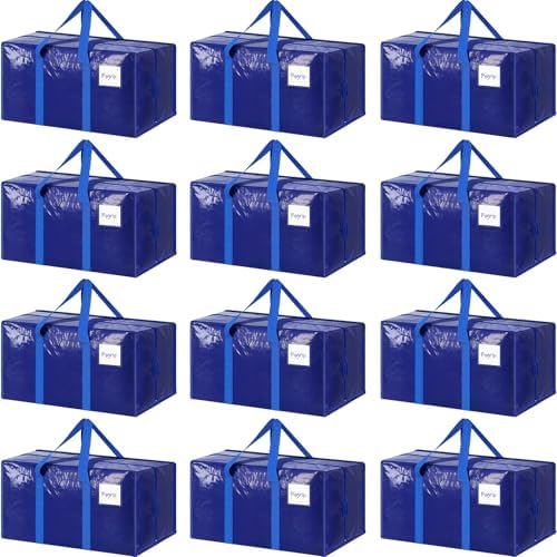 12 Pack Extra Heavy Duty Large Moving Bags with Strong Zipper, Blue by Fygrip