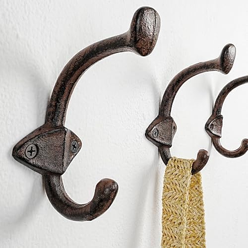 Dseap Cast Iron Wall Hooks L=5”, Heavy Duty Coat Hooks, Rustic Vintage Farmhouse Hook for Hanging Winter Coats Jackets Towels Hats Bags Plants, Antique Brown, Pack of 10 (ShieldBold) - Image 3