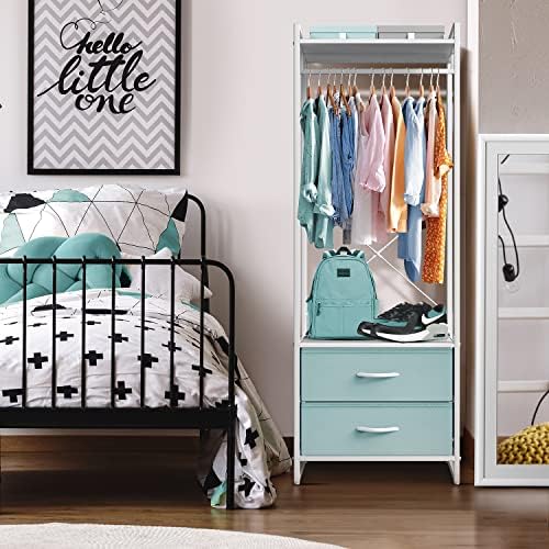 Sorbus Tall Clothing Rack with Drawers, Wood Top (Aqua) - Image 7
