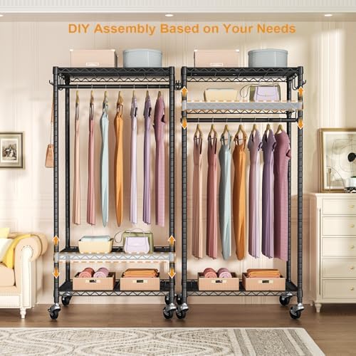 FUTASSI Rolling Clothes Rack, Clothing Racks for Hanging Clothes, Black - Image 5