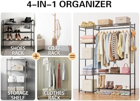HOMIDEC Wardrobe Closet,Portable Clothes Rack with 4 Tiers Shelves - Image 6