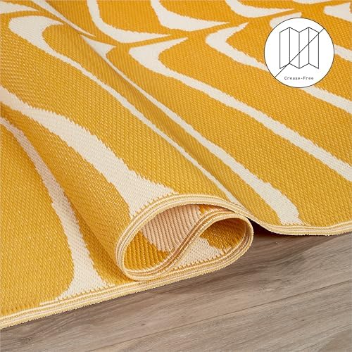 Fab Habitat Tropical Botanical Floral Outdoor Rug - Waterproof, Crease-Free Fade Resistant, Reversible - Recycled Plastic - Patio Porch Balcony Deck Yard Garden - Hilo Honey - 5x8 ft - Image 5