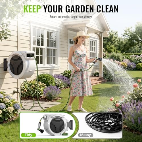 Etoolab Retractable Garden Hose Reel 100ft x 1/2 in with 10 Spray Nozzle - Image 2