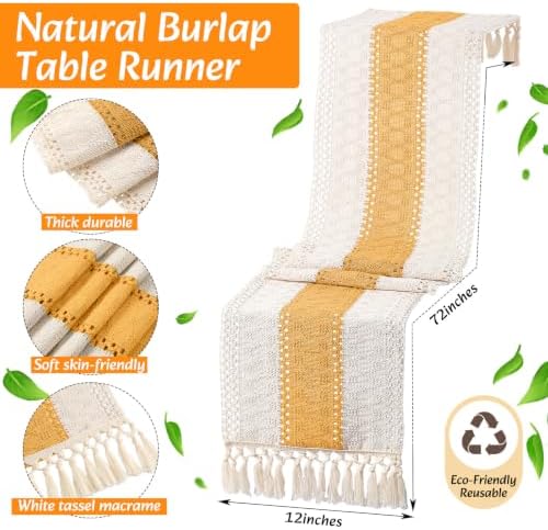 6 Sets Boho Placemat Table Runner Napkin Rings, Yellow, 12x72 - Image 4